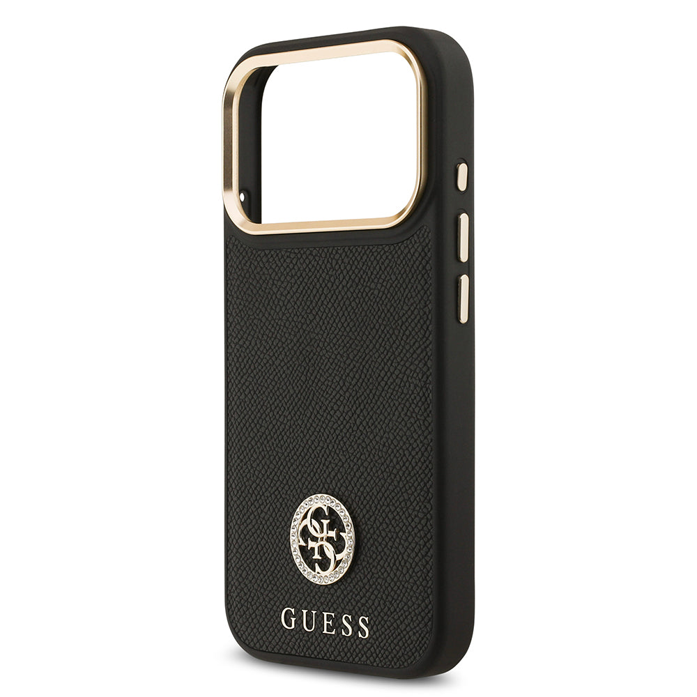 Apple iPhone 17 Pro Kılıf Guess Orjinal Lisanslı M-safe Şarj Özellikli Grained Yazı ve Taşlı 4G Logolu Kapak Kahverengi