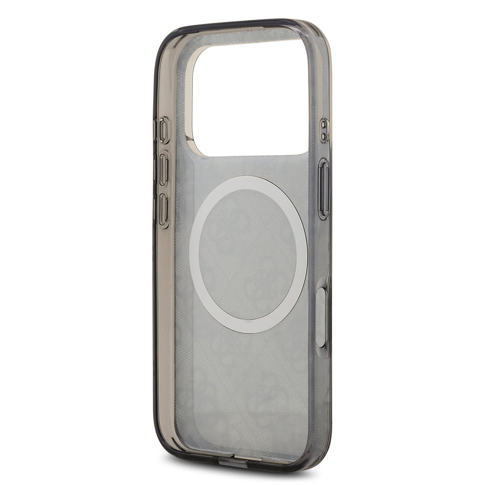 Apple iPhone 17 Pro Kılıf Guess Orjinal Lisanslı M-safe Şarj Özellikli IML Peony ve 4G Desenli Klasik Logolu Kapak Pembe