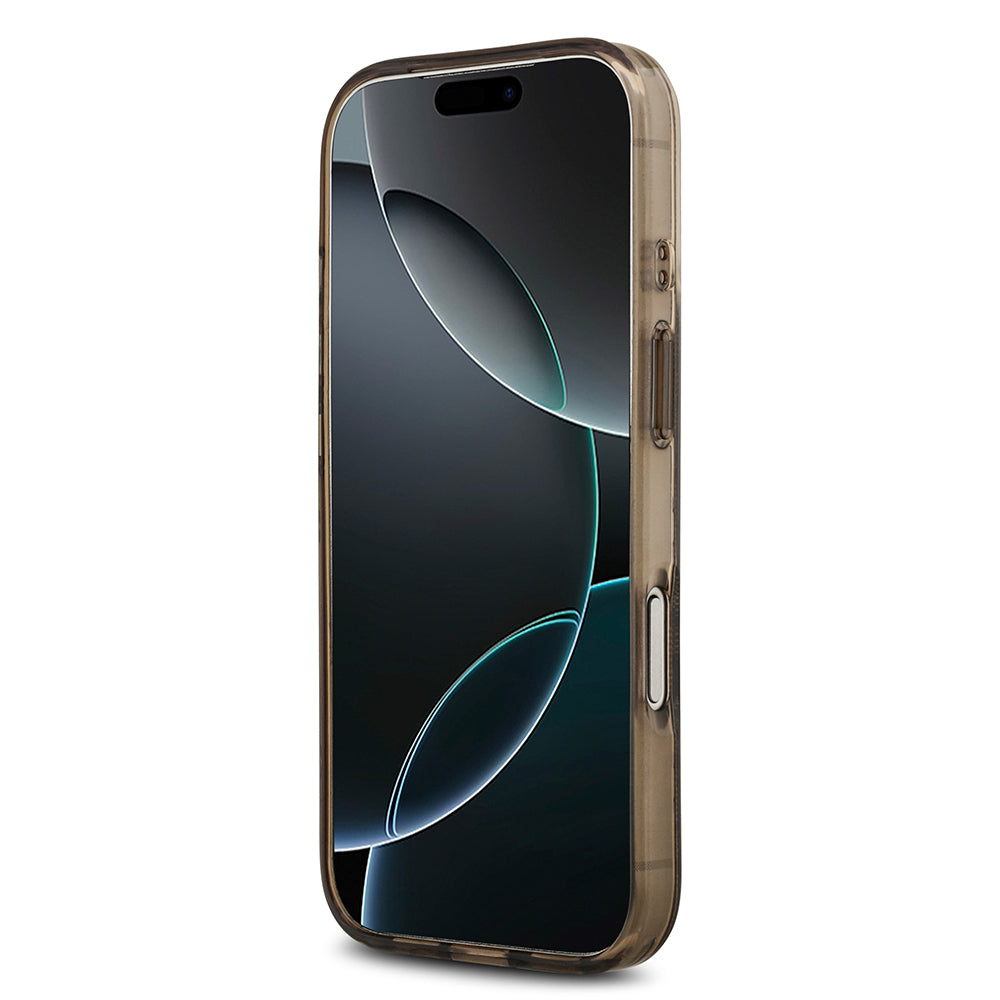 Apple iPhone 17 Pro Kılıf Guess Orjinal Lisanslı M-safe Şarj Özellikli IML Peony ve 4G Desenli Klasik Logolu Kapak Siyah