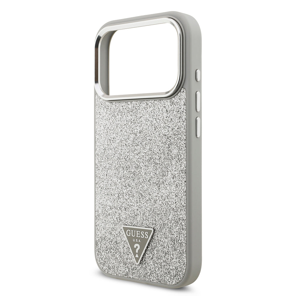 Apple iPhone 17 Pro Kılıf Guess Orjinal Lisanslı M-safe Şarj Özellikli Metal Kamera Çerçeveli Üçgen Logolu Glitter Kapak Gold