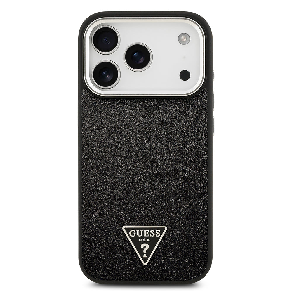 Apple iPhone 17 Pro Kılıf Guess Orjinal Lisanslı M-safe Şarj Özellikli Metal Kamera Çerçeveli Üçgen Logolu Glitter Kapak Pembe