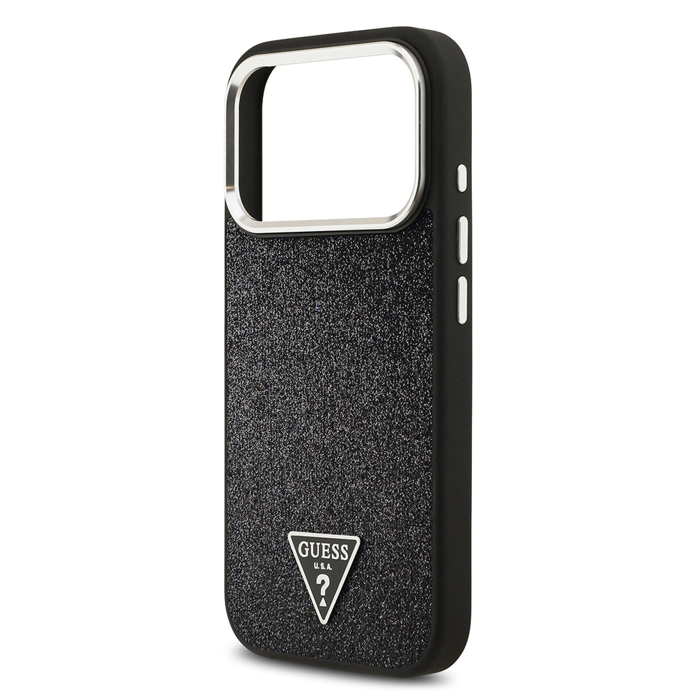 Apple iPhone 17 Pro Kılıf Guess Orjinal Lisanslı M-safe Şarj Özellikli Metal Kamera Çerçeveli Üçgen Logolu Glitter Kapak Pembe