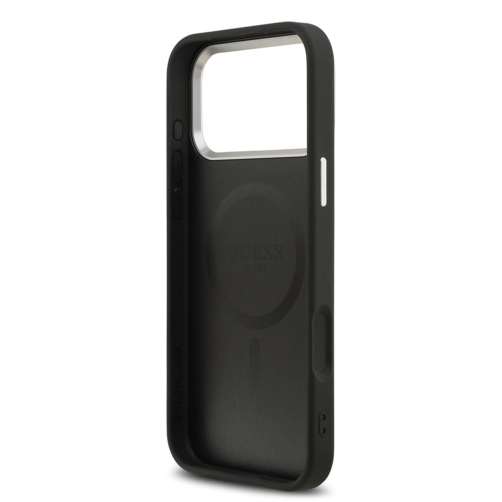 Apple iPhone 17 Pro Kılıf Guess Orjinal Lisanslı M-safe Şarj Özellikli PU Deri Metal Kamera Çerçeveli Üçgen Logolu Kapak Kahverengi