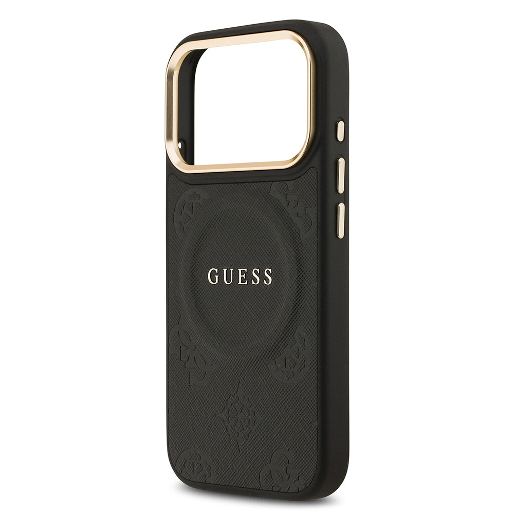 Apple iPhone 17 Pro Kılıf Guess Orjinal Lisanslı M-safe Şarj Özellikli Sıcak Baskılı Yazı Logolu PU Deri Peony Kapak Pembe