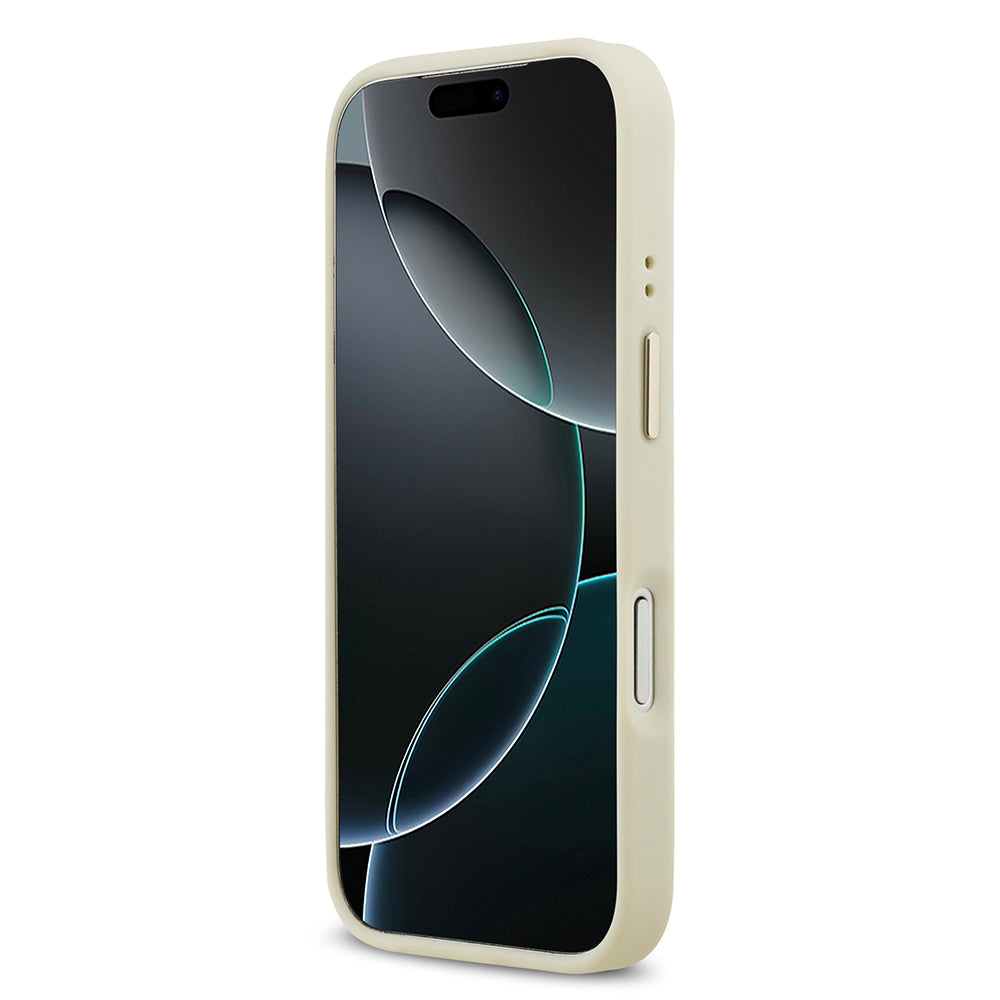 Apple iPhone 17 Pro Kılıf Guess Orjinal Lisanslı M-safe Şarj Özellikli Sıcak Baskılı Yazı Logolu PU Deri Peony Kapak Pembe