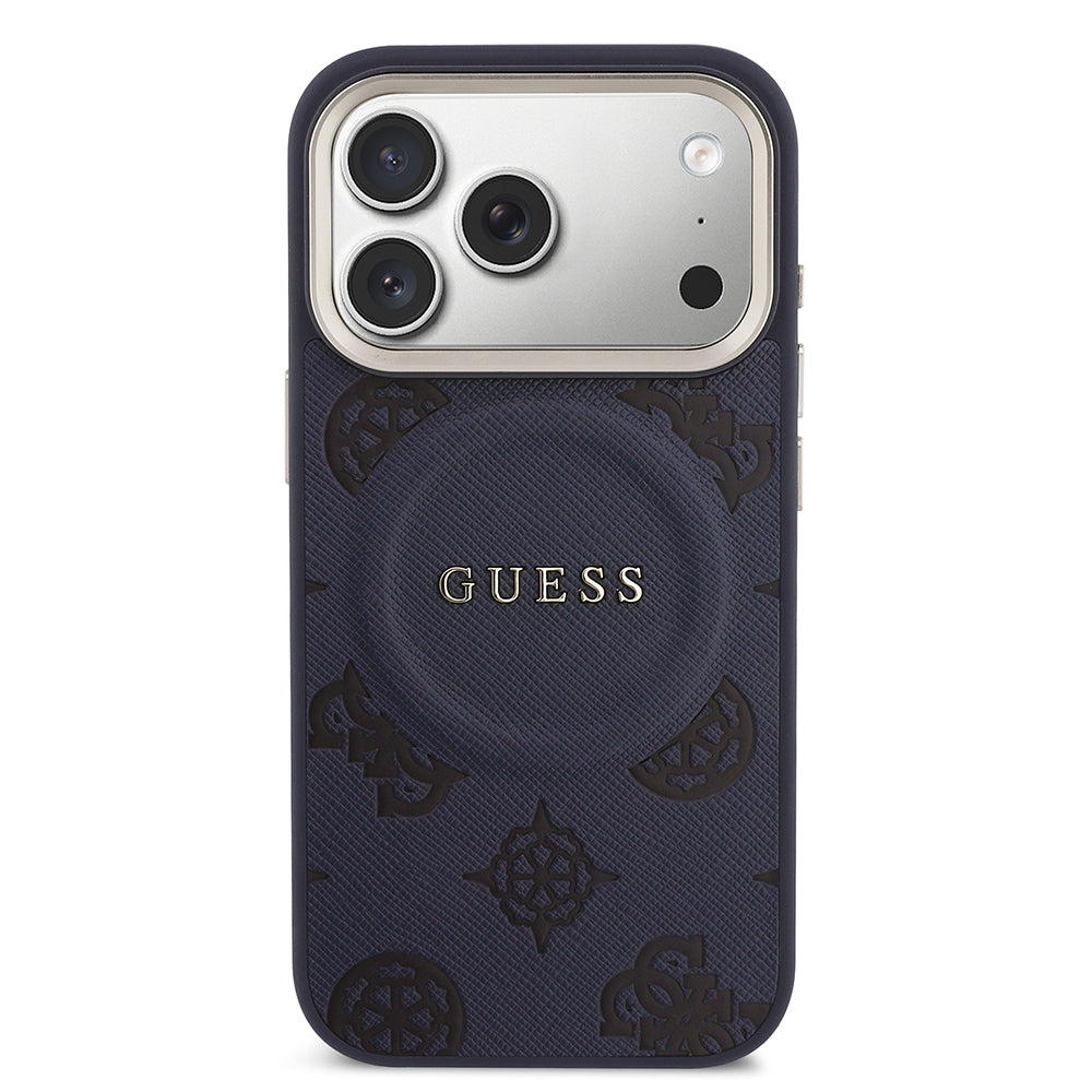 Apple iPhone 17 Pro Kılıf Guess Orjinal Lisanslı M-safe Şarj Özellikli Sıcak Baskılı Yazı Logolu PU Deri Peony Kapak