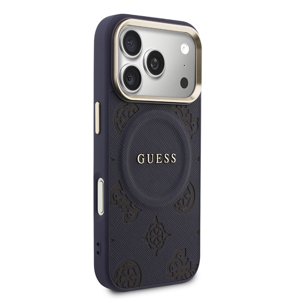 Apple iPhone 17 Pro Kılıf Guess Orjinal Lisanslı M-safe Şarj Özellikli Sıcak Baskılı Yazı Logolu PU Deri Peony Kapak