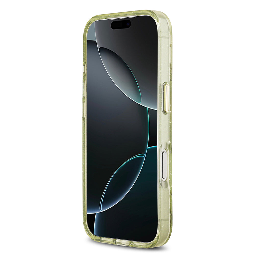 Apple iPhone 17 Pro Kılıf Guess Orjinal Lisanslı M-safe Şarj Özellikli Simli Çiçek Desenli Metal Kamera Çerçeveli Üçgen Logolu Kapak Siyah