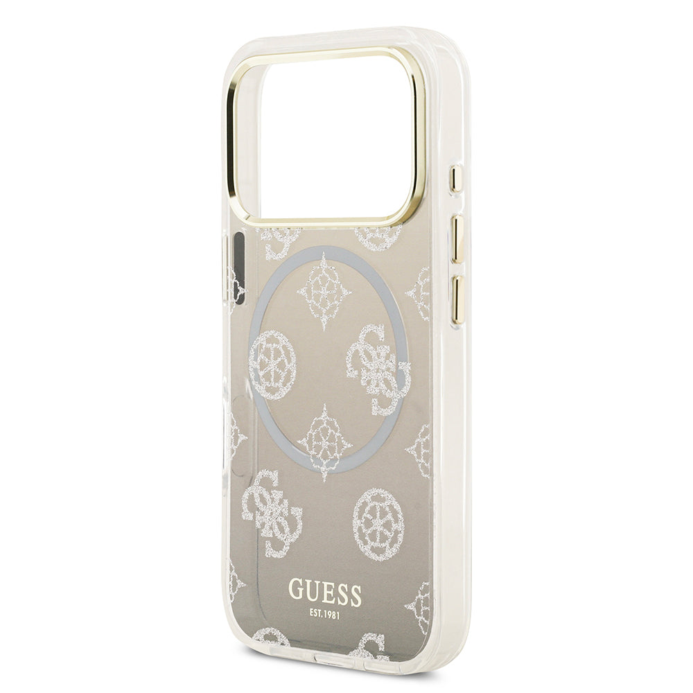 Apple iPhone 17 Pro Kılıf Guess Orjinal Lisanslı M-safe Şarj Özellikli Simli Peony Desenli Silikon Kapak Siyah