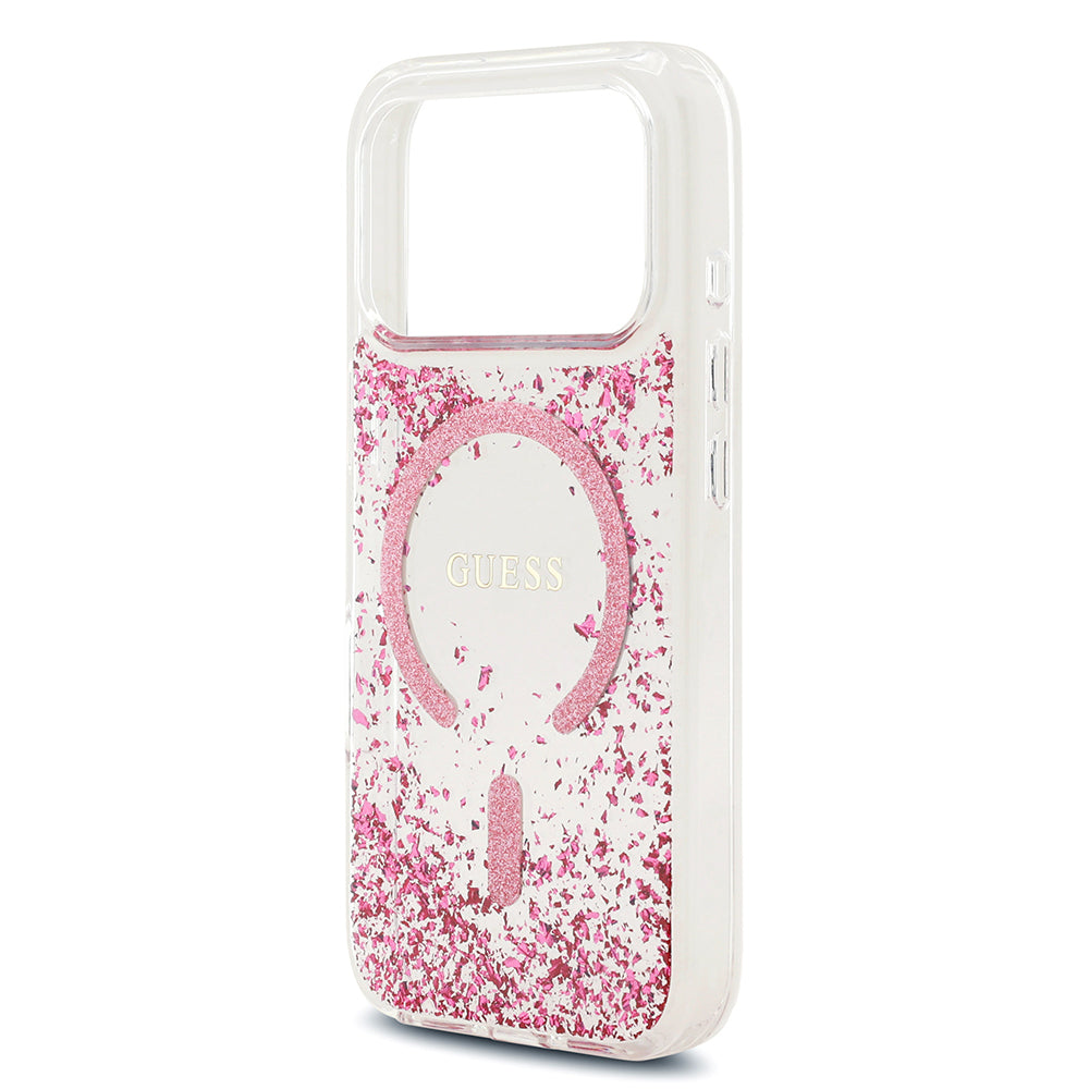Apple iPhone 17 Pro Kılıf Guess Orjinal Lisanslı M-safe Şarj Özellikli Transparan Resin Bottom Kapak Pembe