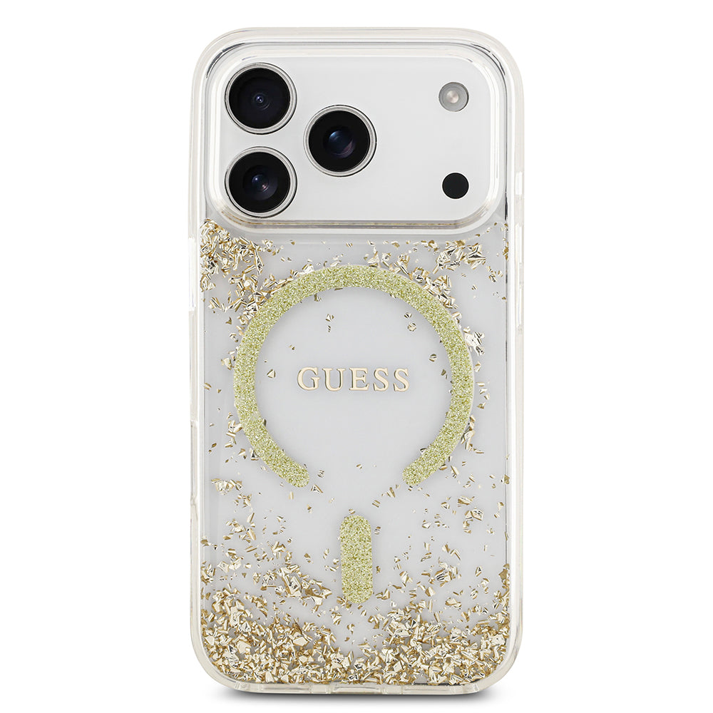 Apple iPhone 17 Pro Kılıf Guess Orjinal Lisanslı M-safe Şarj Özellikli Transparan Resin Bottom Kapak Gold