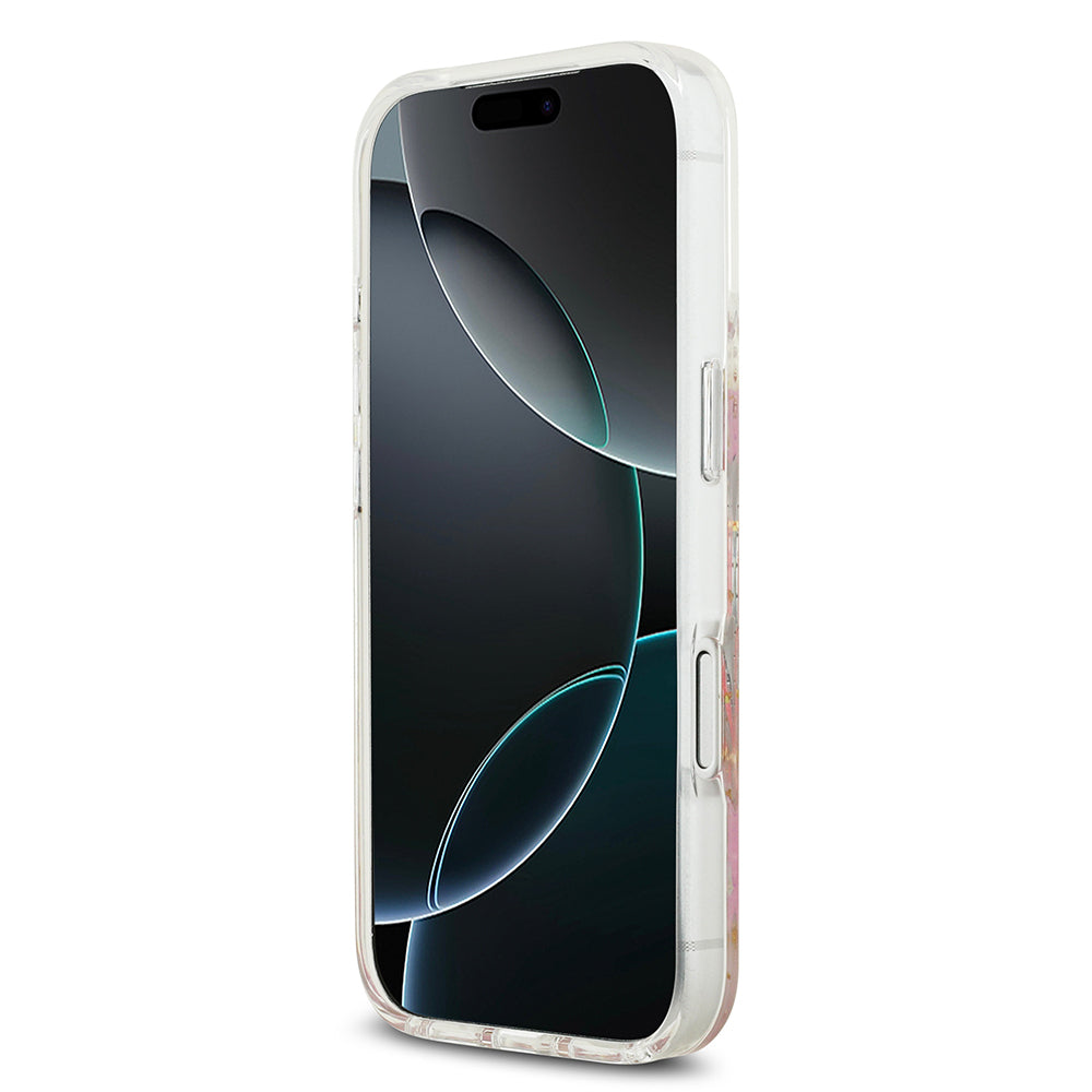 Apple iPhone 17 Pro Kılıf Guess Orjinal Lisanslı M-safe Şarj Özellikli Transparan Resin Flowers Kapak Pembe