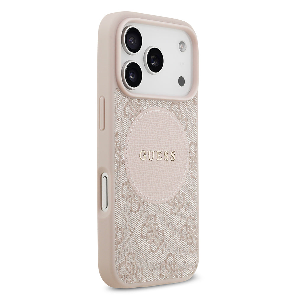 Apple iPhone 17 Pro Kılıf Guess Orjinal Lisanslı M-safe Şarj Özellikli Yazı Logolu Circle Classic Kapak  Kahverengi