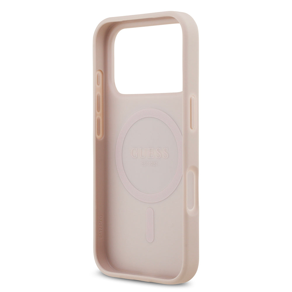 Apple iPhone 17 Pro Kılıf Guess Orjinal Lisanslı M-safe Şarj Özellikli Yazı Logolu Circle Classic Kapak  Kahverengi