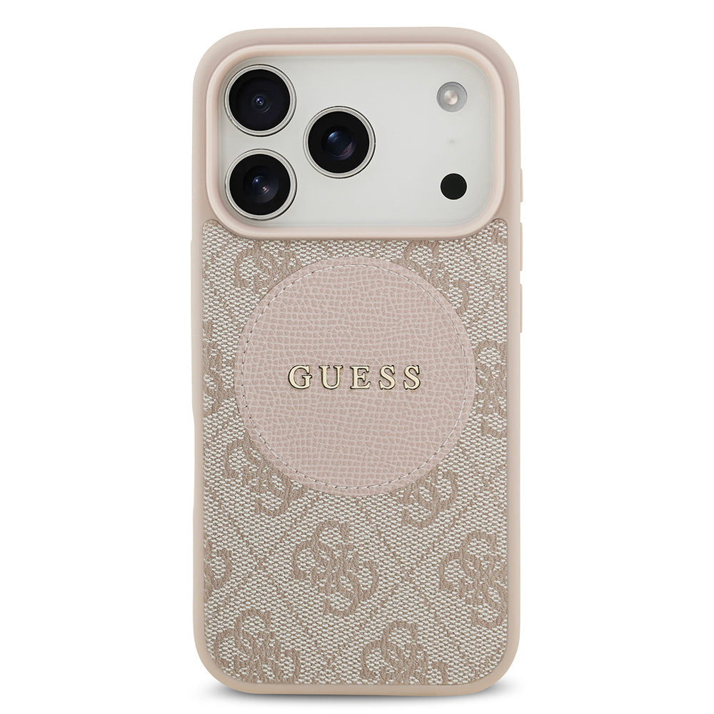 Apple iPhone 17 Pro Kılıf Guess Orjinal Lisanslı M-safe Şarj Özellikli Yazı Logolu Circle Classic Kapak  Kahverengi