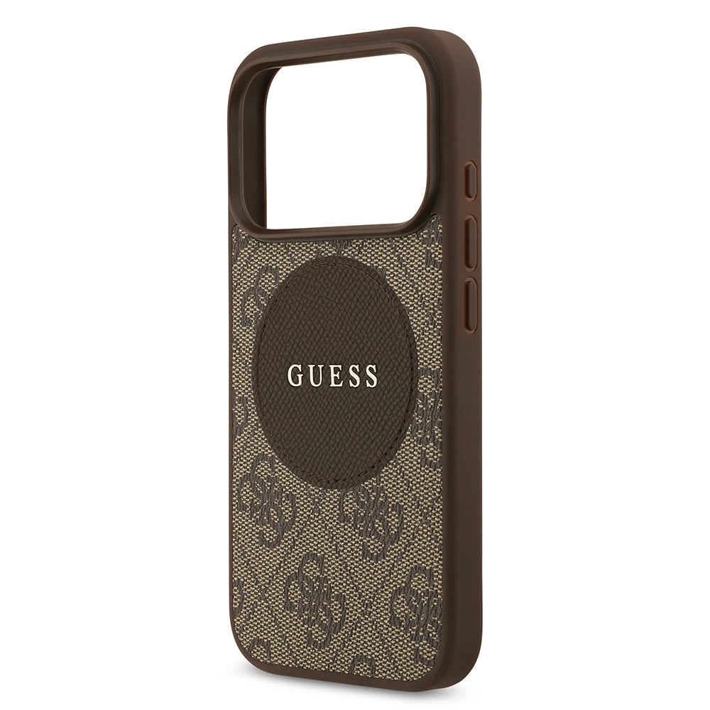 Apple iPhone 17 Pro Kılıf Guess Orjinal Lisanslı M-safe Şarj Özellikli Yazı Logolu Circle Classic Kapak  Pembe