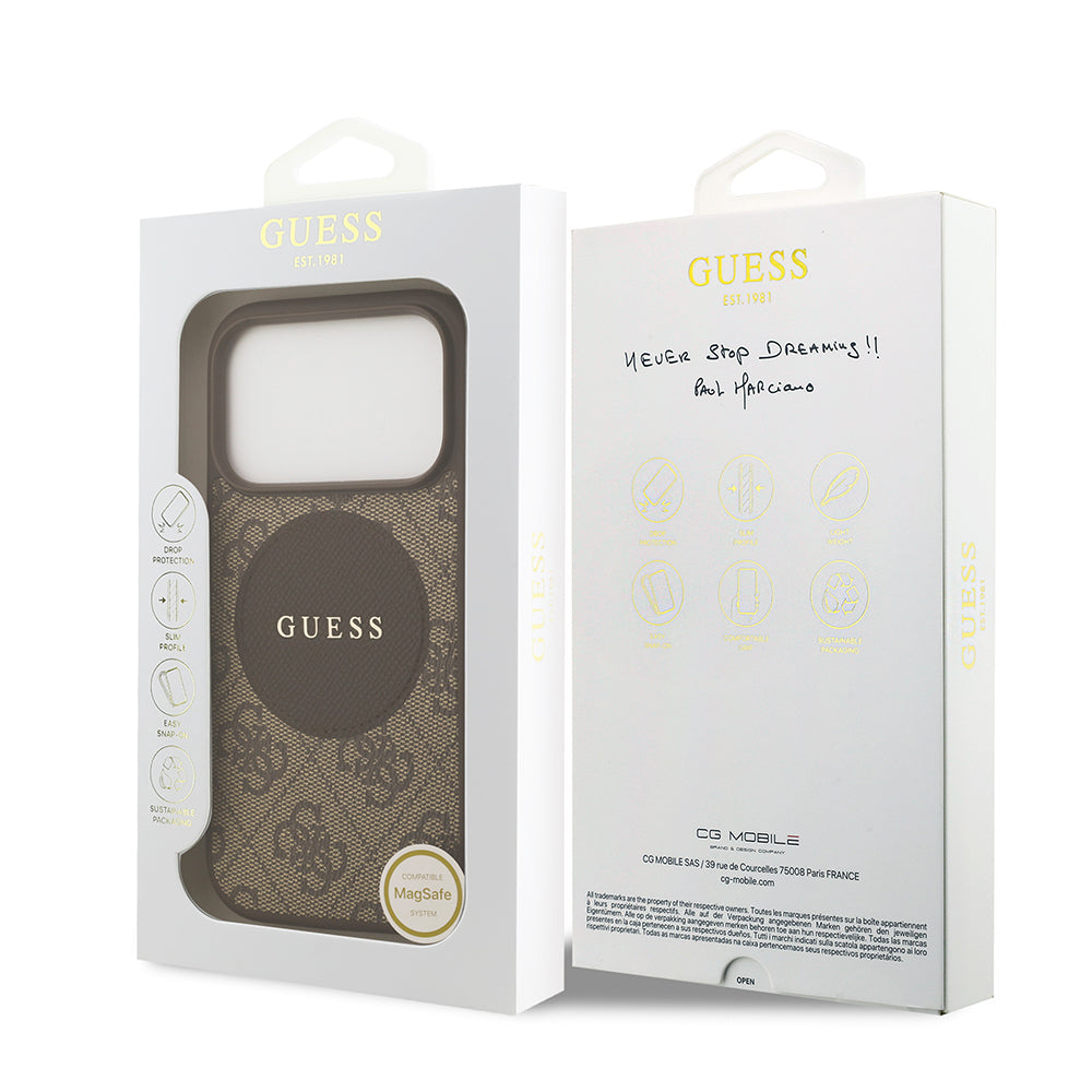 Apple iPhone 17 Pro Kılıf Guess Orjinal Lisanslı M-safe Şarj Özellikli Yazı Logolu Circle Classic Kapak  Pembe