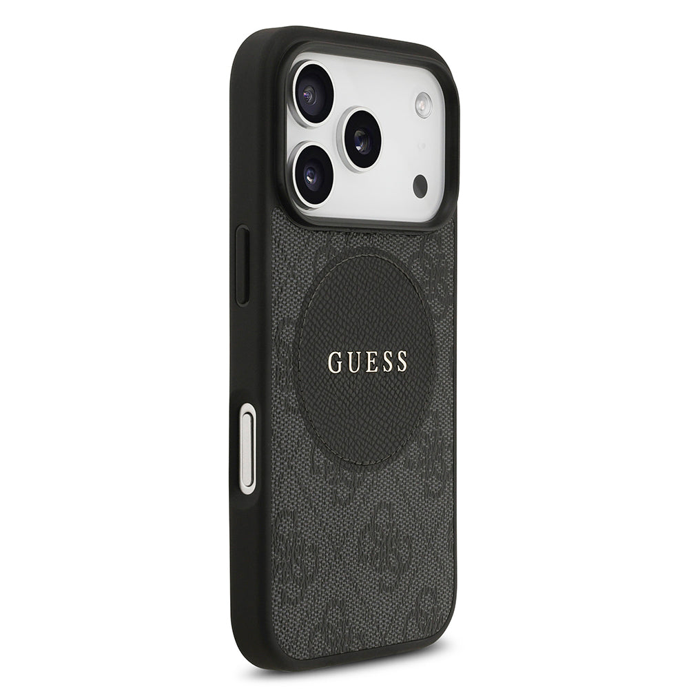 Apple iPhone 17 Pro Kılıf Guess Orjinal Lisanslı M-safe Şarj Özellikli Yazı Logolu Circle Classic Kapak  Pembe