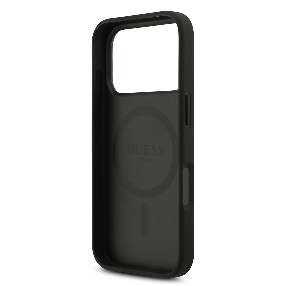 Apple iPhone 17 Pro Kılıf Guess Orjinal Lisanslı M-safe Şarj Özellikli Yazı Logolu Circle Classic Kapak  Pembe