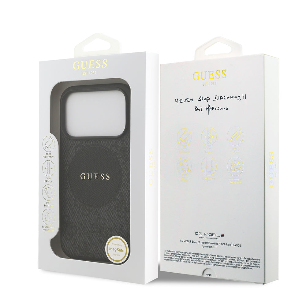 Apple iPhone 17 Pro Kılıf Guess Orjinal Lisanslı M-safe Şarj Özellikli Yazı Logolu Circle Classic Kapak  Pembe
