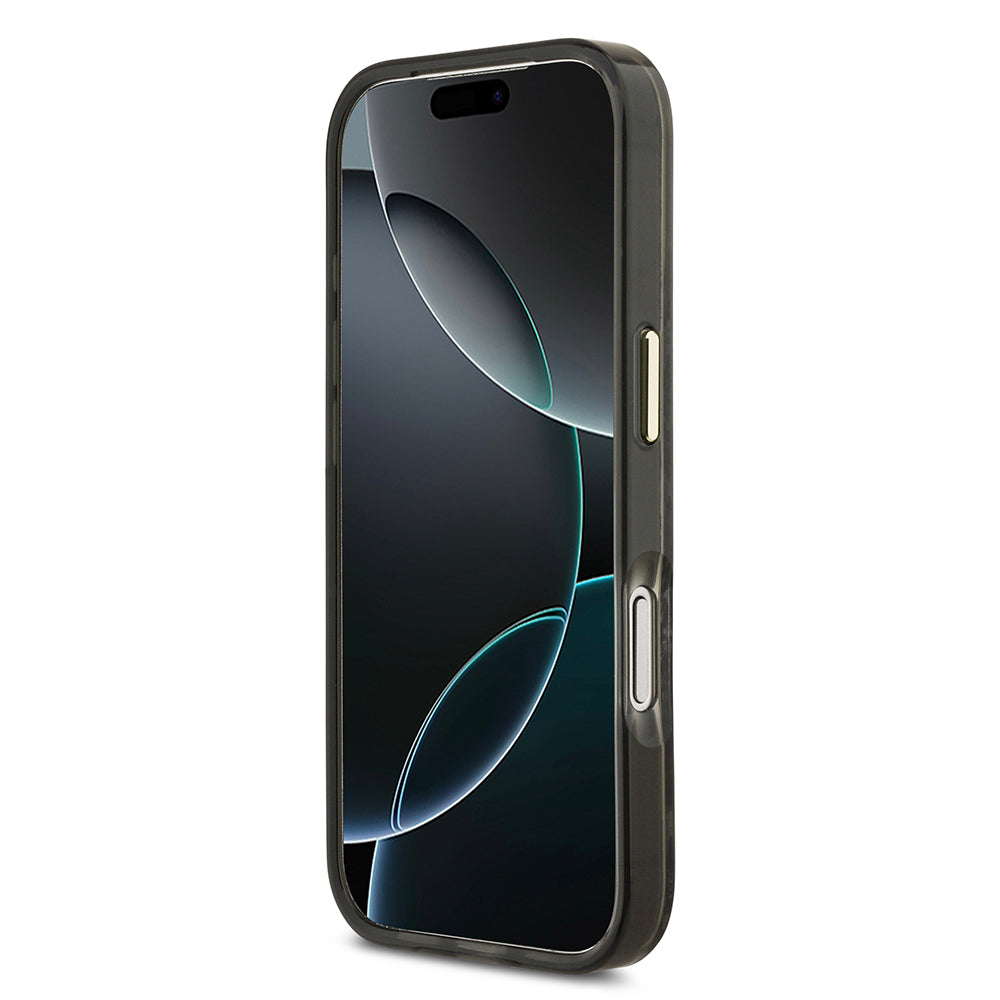 Apple iPhone 17 Pro Kılıf Guess Orjinal Lisanslı M-safe Şarj Özellikli Yazı Logolu Python Desenli Kapak Siyah