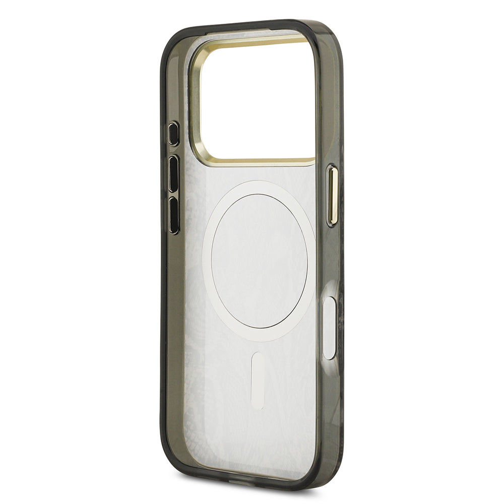 Apple iPhone 17 Pro Kılıf Guess Orjinal Lisanslı M-safe Şarj Özellikli Yazı Logolu Python Desenli Kapak Siyah