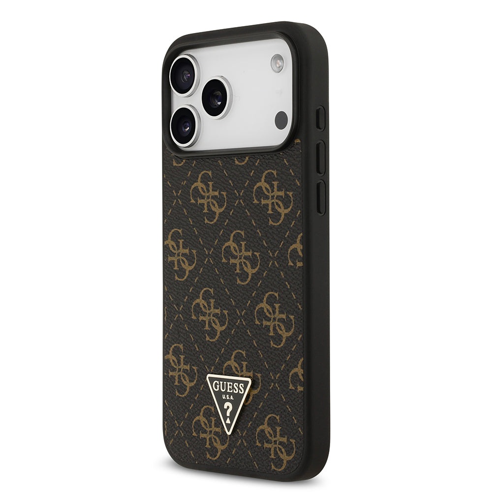 Apple iPhone 17 Pro Kılıf Guess Orjinal Lisanslı PU Deri 4G Desenli Üçgen Logolu Kapak Siyah