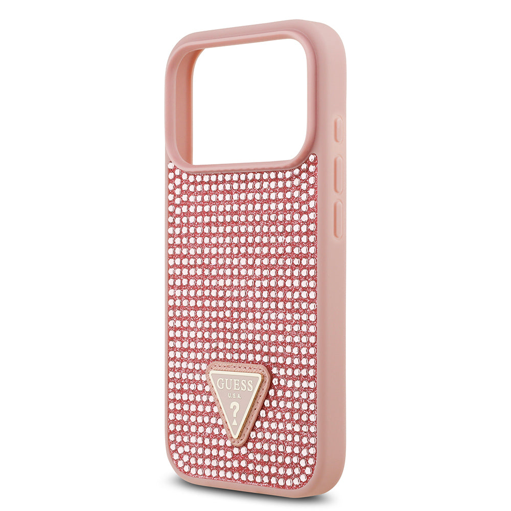 Apple iPhone 17 Pro Kılıf Guess Orjinal Lisanslı Taşlı Arka Yüzey Üçgen Logolu Kapak Gold