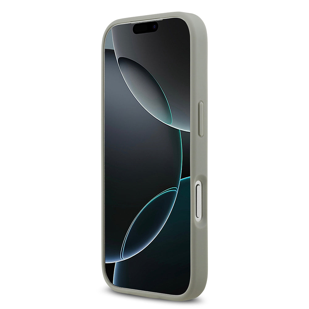 Apple iPhone 17 Pro Kılıf Guess Orjinal Lisanslı Taşlı Arka Yüzey Üçgen Logolu Kapak Gümüş