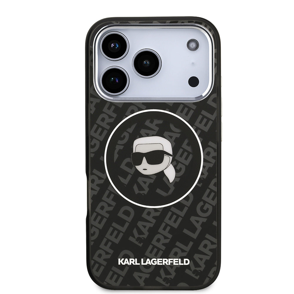 Apple iPhone 17 Pro Kılıf Karl Lagerfeld Orjinal Lisanslı IML Baskılı KL Heads Kapak Siyah