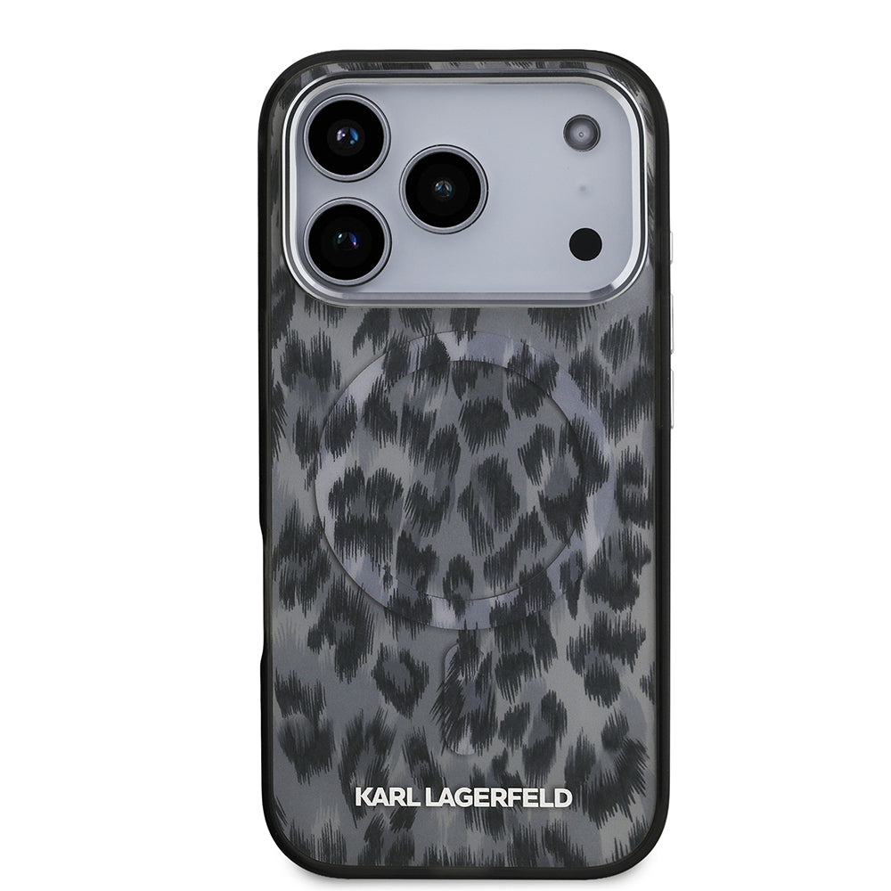 Apple iPhone 17 Pro Kılıf Karl Lagerfeld Orjinal Lisanslı M-safe Şarj Özellikli IML Leopar Baskılı Kapak Kahverengi