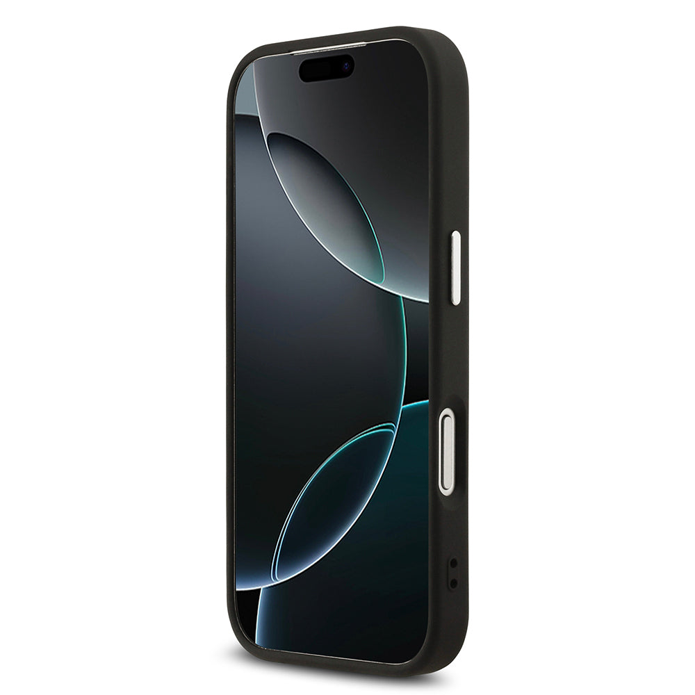 Apple iPhone 17 Pro Kılıf Karl Lagerfeld Orjinal Lisanslı M-safe Şarj Özellikli Metal Kamera ve Buton Tasarımlı Karl PU Deri Kapak Siyah