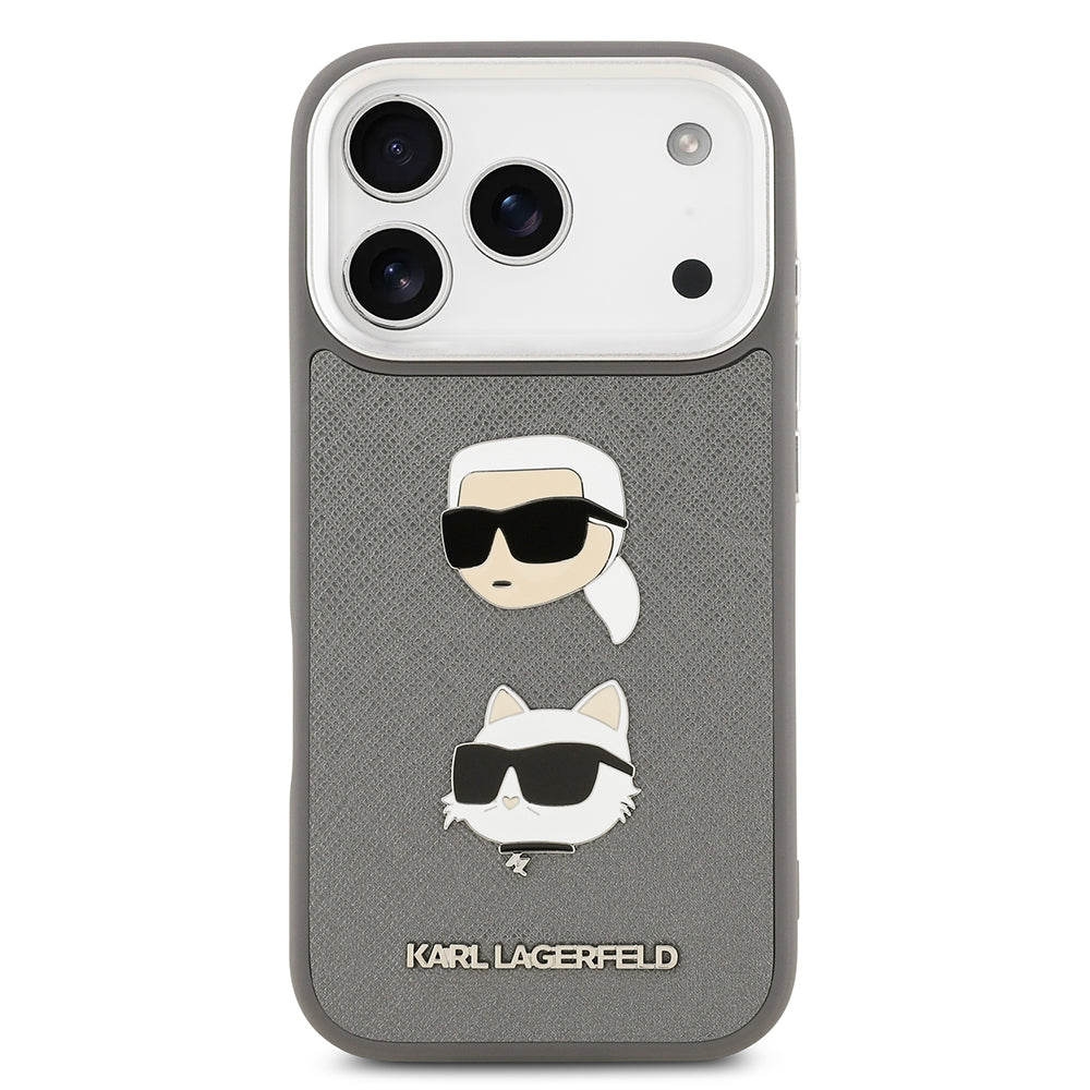 Apple iPhone 17 Pro Kılıf Karl Lagerfeld Orjinal Lisanslı Metal Logolu K&C Heads Pin Kapak Siyah
