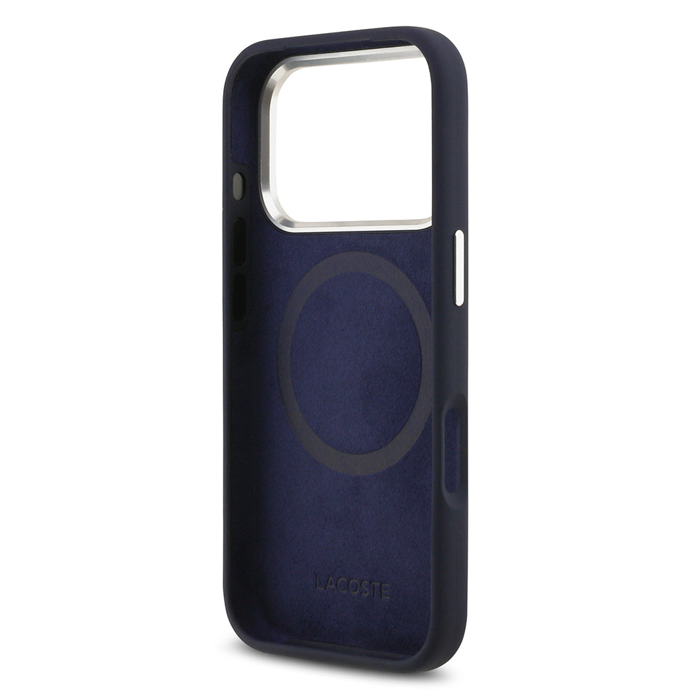 Apple iPhone 17 Pro Kılıf Lacoste Orjinal Lisanslı M-safe Şarj Özellikli İkonik Logolu Metal Kamera Çerçeveli Silikon Kapak Siyah