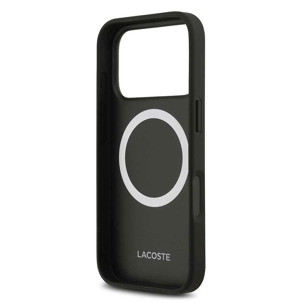 Apple iPhone 17 Pro Kılıf Lacoste Orjinal Lisanslı M-safe Şarj Özellikli PU Deri Tasarımlı Kartlıklı Karışık Monogram Desenli Kapak Yeşil