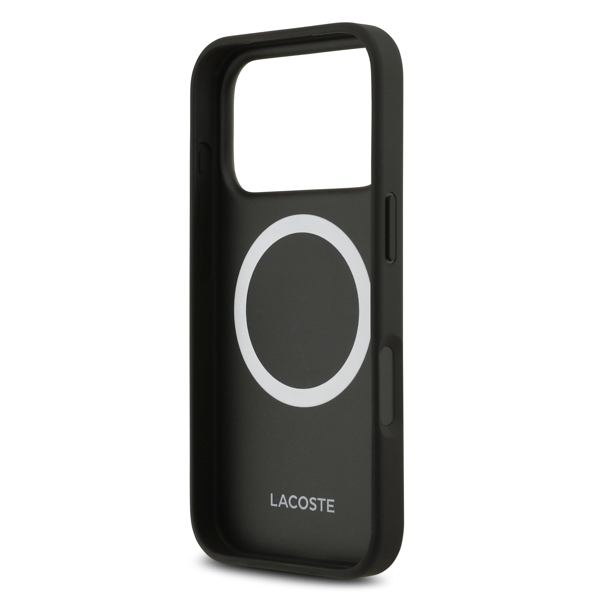 Apple iPhone 17 Pro Kılıf Lacoste Orjinal Lisanslı M-safe Şarj Özellikli PU Deri Tasarımlı Kartlıklı Karışık Monogram Desenli Kapak Siyah