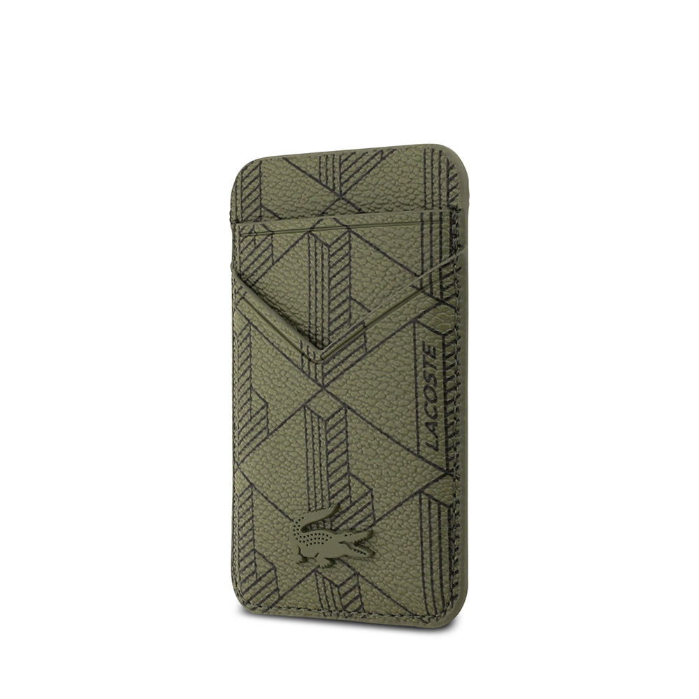 Apple iPhone 17 Pro Kılıf Lacoste Orjinal Lisanslı M-safe Şarj Özellikli PU Deri Tasarımlı Kartlıklı Karışık Monogram Desenli Kapak Yeşil