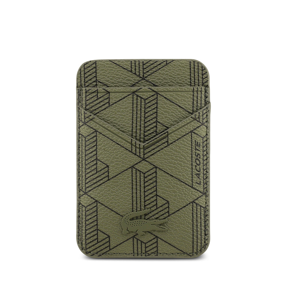 Apple iPhone 17 Pro Kılıf Lacoste Orjinal Lisanslı M-safe Şarj Özellikli PU Deri Tasarımlı Kartlıklı Karışık Monogram Desenli Kapak Siyah