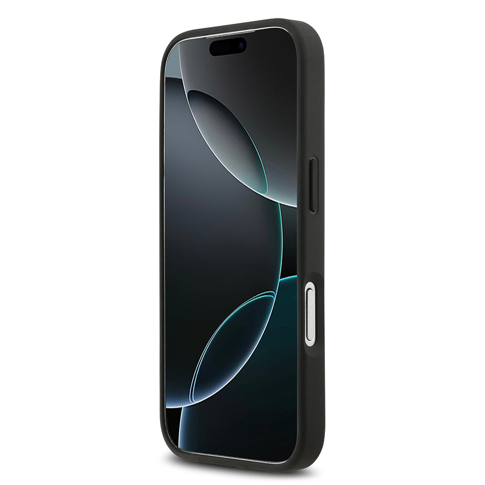 Apple iPhone 17 Pro Kılıf Lacoste Orjinal Lisanslı M-safe Şarj Özellikli PU Pike Desenli Metal Logolu Kartlıklı Kapak Siyah