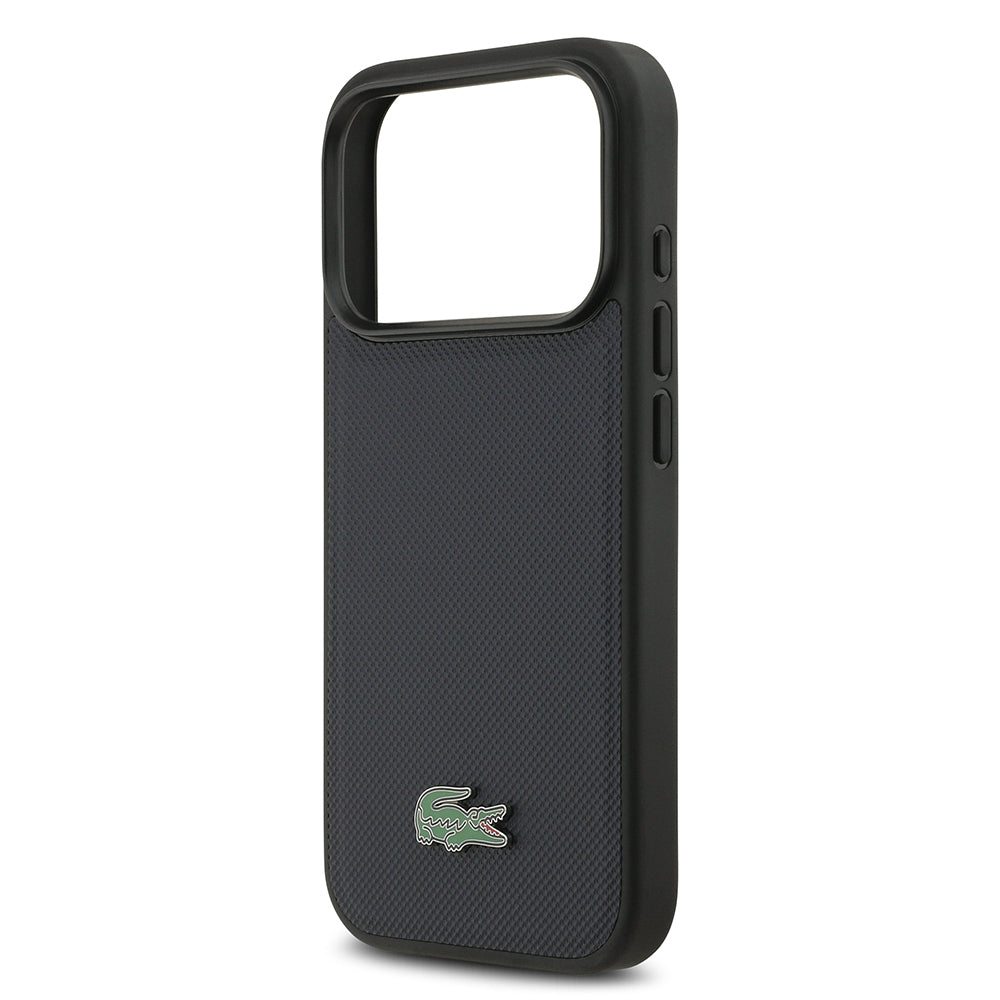 Apple iPhone 17 Pro Kılıf Lacoste Orjinal Lisanslı M-safe Şarj Özellikli PU Pike Desenli Metal Logolu Kartlıklı Kapak Lacivert