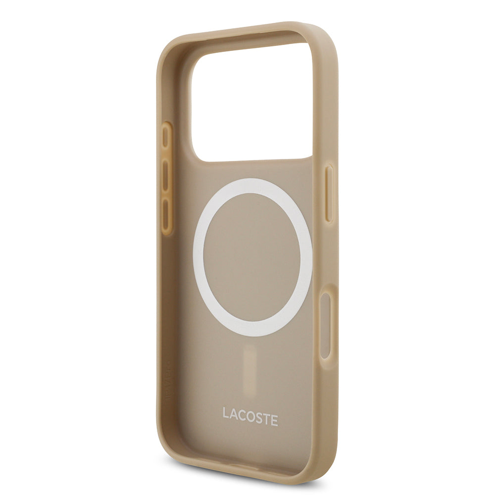 Apple iPhone 17 Pro Kılıf Lacoste Orjinal Lisanslı M-safe Şarj Özellikli PU Pike Desenli Metal Logolu Kartlıklı Kapak Siyah