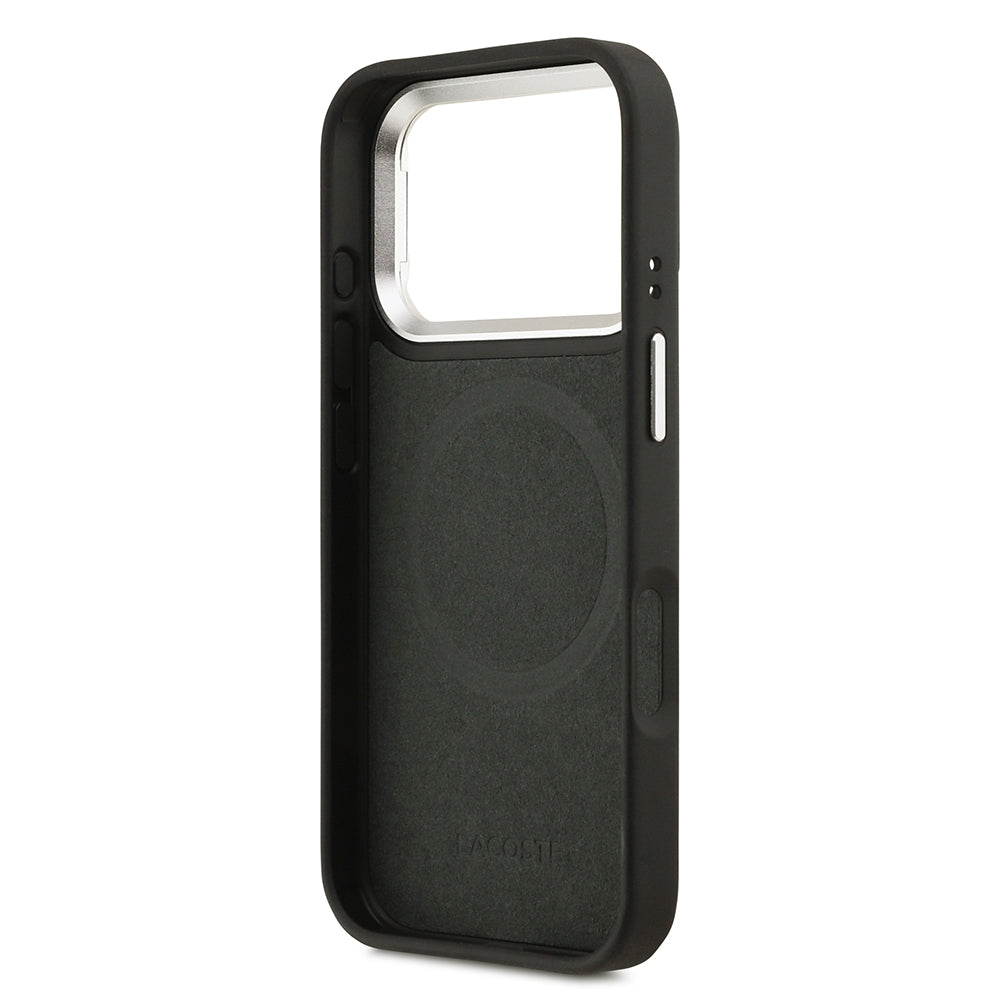 Apple iPhone 17 Pro Kılıf Lacoste Orjinal Lisanslı M-safe Şarj Özellikli PU Pike Desenli Standlı Metal Logolu Kapak Koyu Yeşil