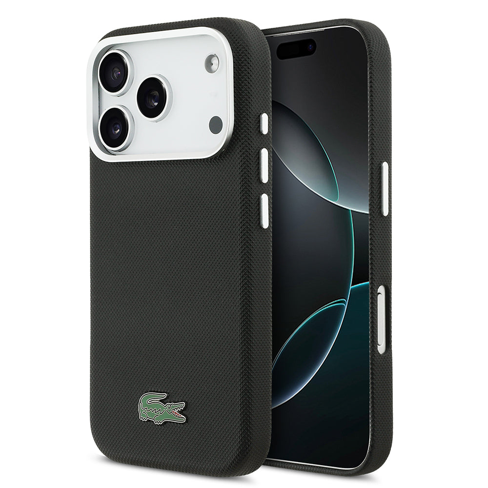 Apple iPhone 17 Pro Kılıf Lacoste Orjinal Lisanslı M-Safe Şarj Özellikli PVC Pike Desenli Arka Yüzey İkonik Timsah Dokuma Logolu Kapak