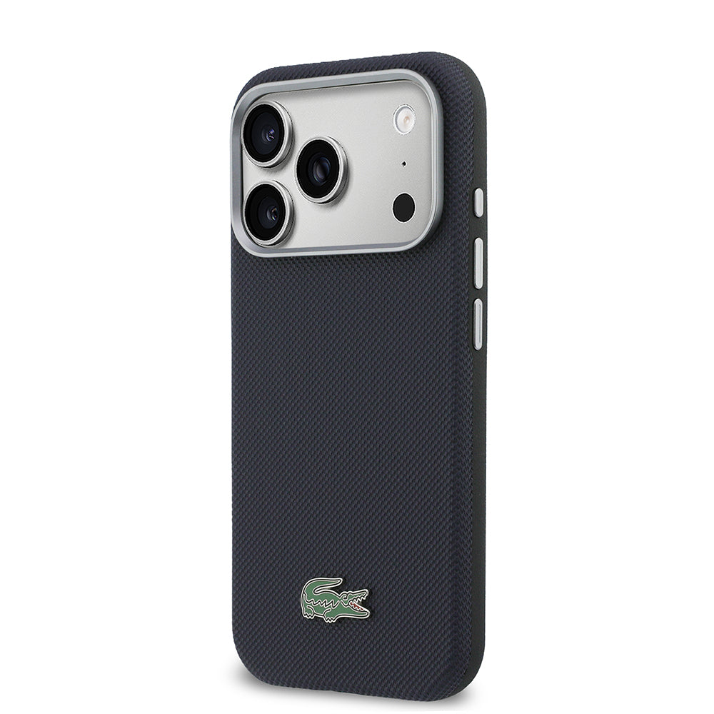 Apple iPhone 17 Pro Kılıf Lacoste Orjinal Lisanslı M-Safe Şarj Özellikli PVC Yarı Pike Desenli Arka Yüzey İkonik Timsah Dokuma Logolu Kapak