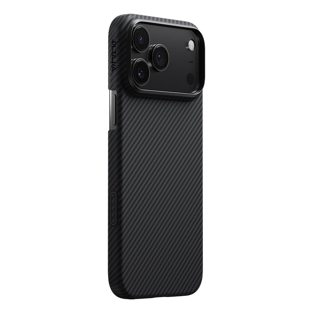 Apple iPhone 17 Pro Kılıf M-safe Şarj Özellikli 1500D Aramid Fiber Pitaka Ultra-Slim Classic Serisi Black-Grey Twill Kapak Siyah-Gri
