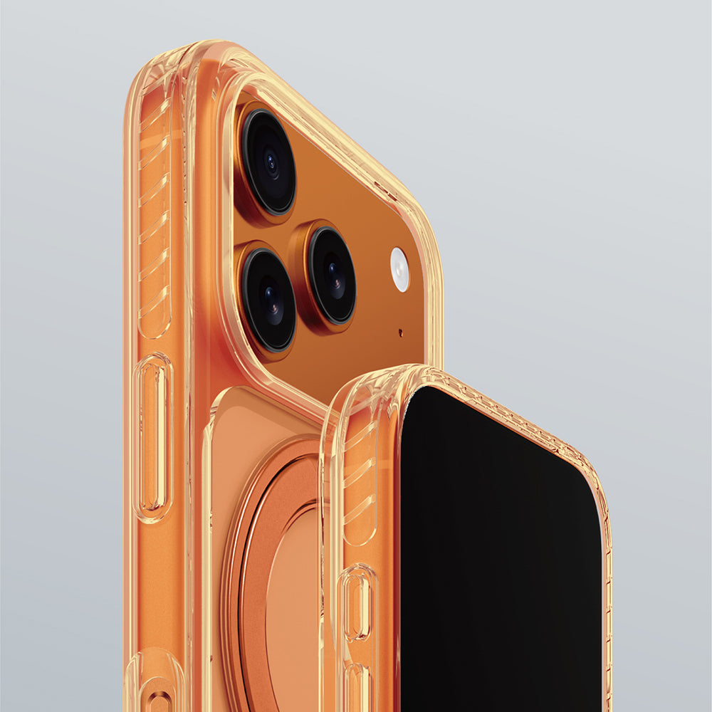 Apple iPhone 17 Pro Kılıf M-Safe Şarj Özellikli Airbag Tasarımlı Standlı AmazingThing Titan Pro MagSpin Kapak Siyah