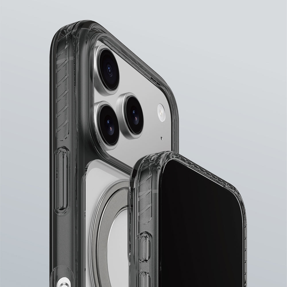 Apple iPhone 17 Pro Kılıf M-Safe Şarj Özellikli Airbag Tasarımlı Standlı AmazingThing Titan Pro MagSpin Kapak Siyah