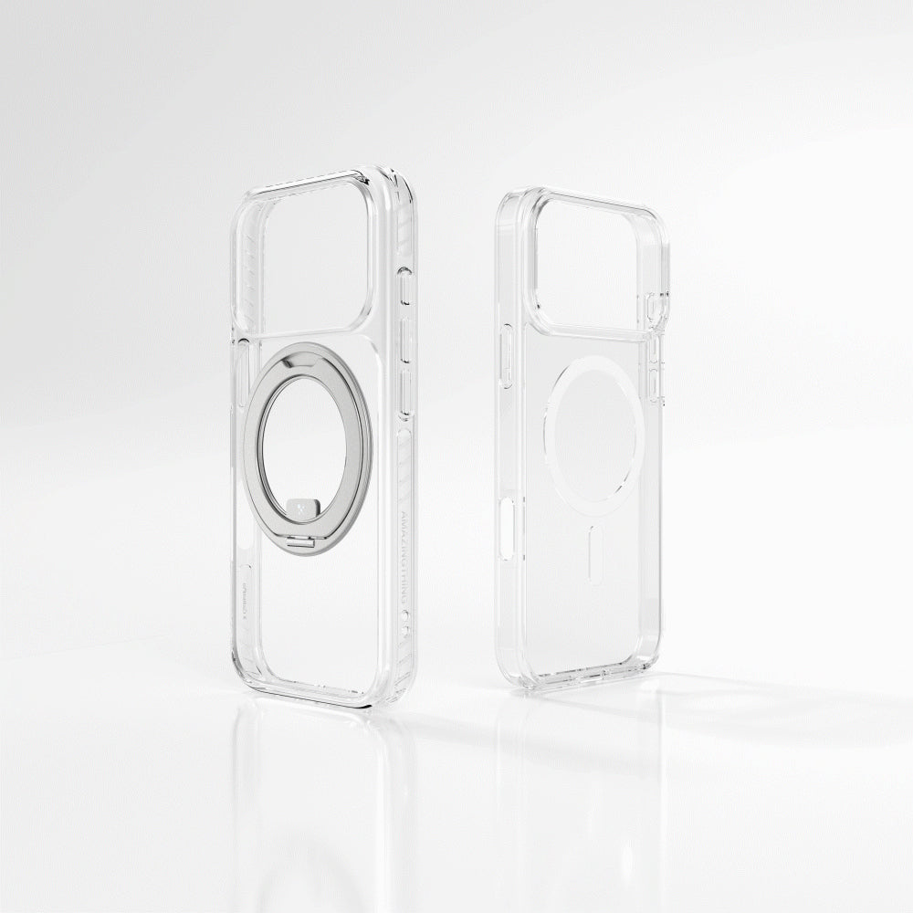 Apple iPhone 17 Pro Kılıf M-Safe Şarj Özellikli Airbag Tasarımlı Standlı AmazingThing Titan Pro MagSpin Kapak Turuncu