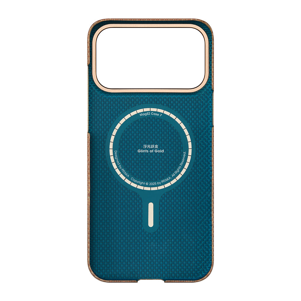 Apple iPhone 17 Pro Kılıf M-safe Şarj Özellikli Aramid Fiber Pitaka Glints of Gold Ultra Slim Serisi Kapak Gold