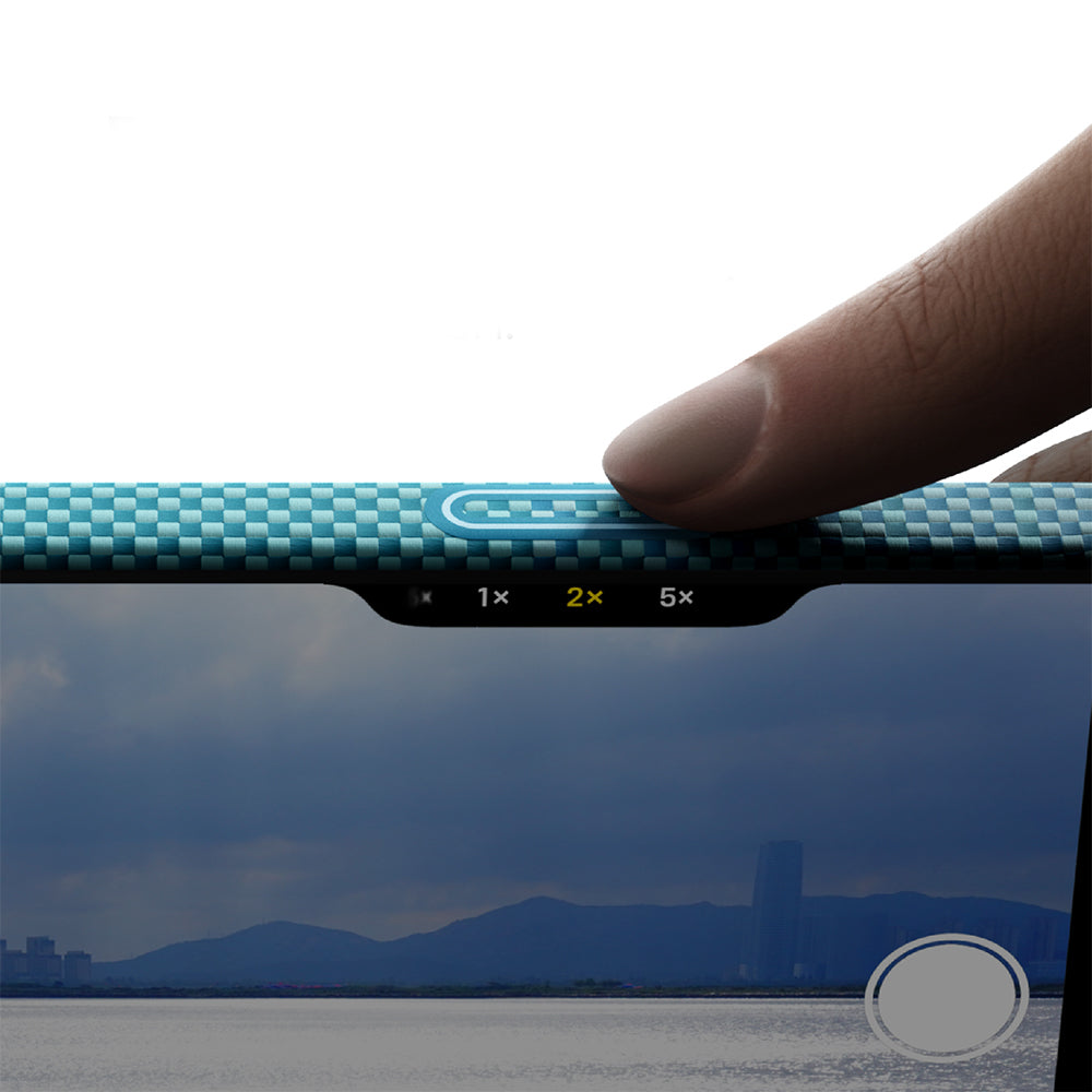 Apple iPhone 17 Pro Kılıf M-safe Şarj Özellikli Aramid Fiber Pitaka Glints of Gold Ultra Slim Serisi Kapak Mavi